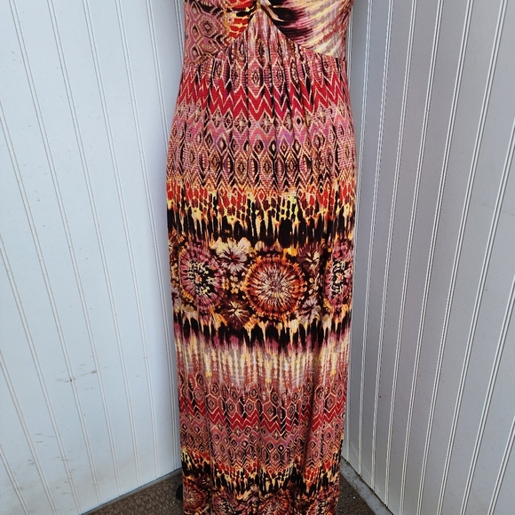 Spense Dress Women Sleeveless Red Brown Floral V-Neck Maxi Sheath Stretch Sz S - Picture 3 of 10